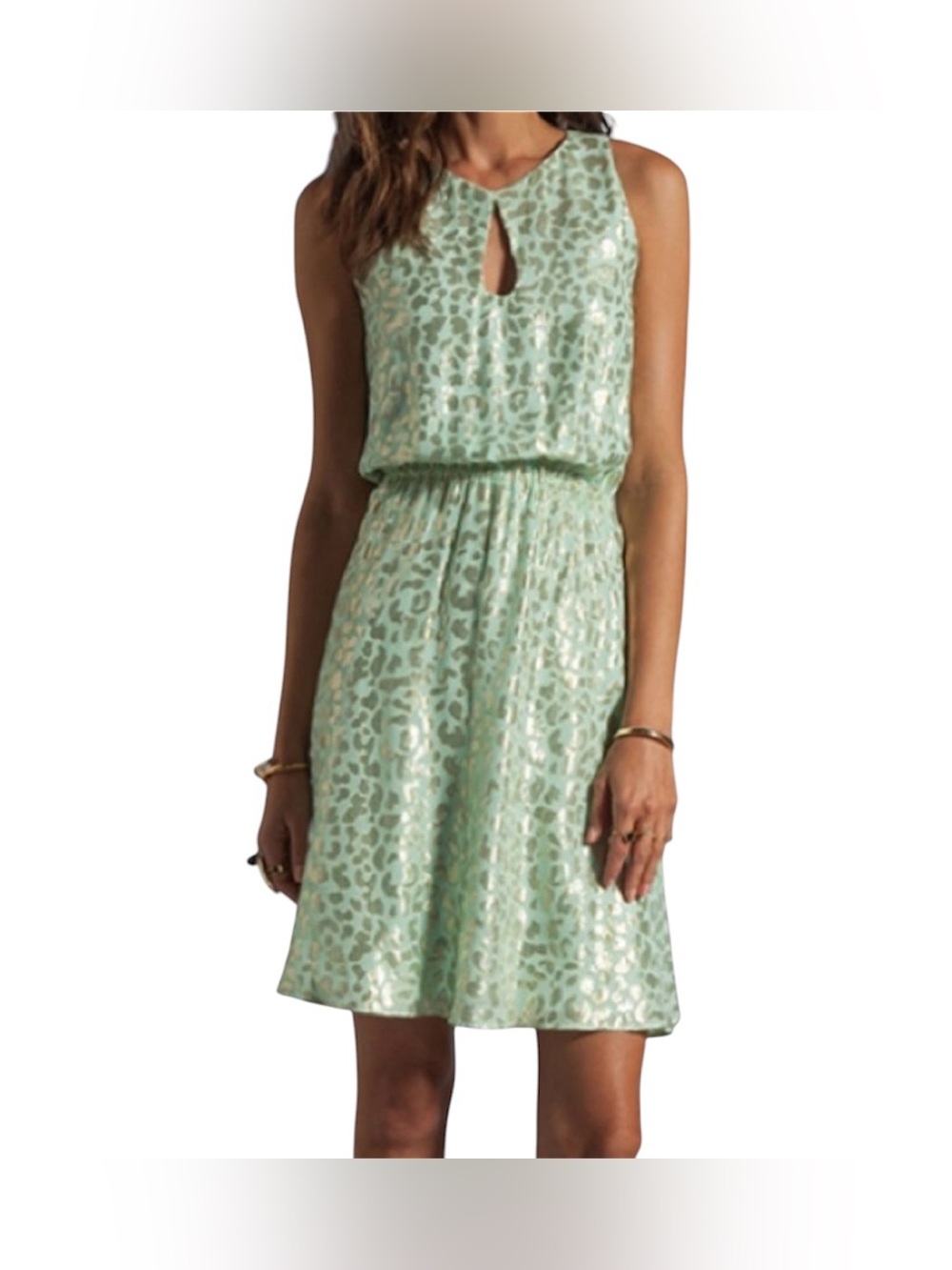 Erin Fetherston | Silk Sleeveless Mini Dress Leopard Animal Print Mint Green 2